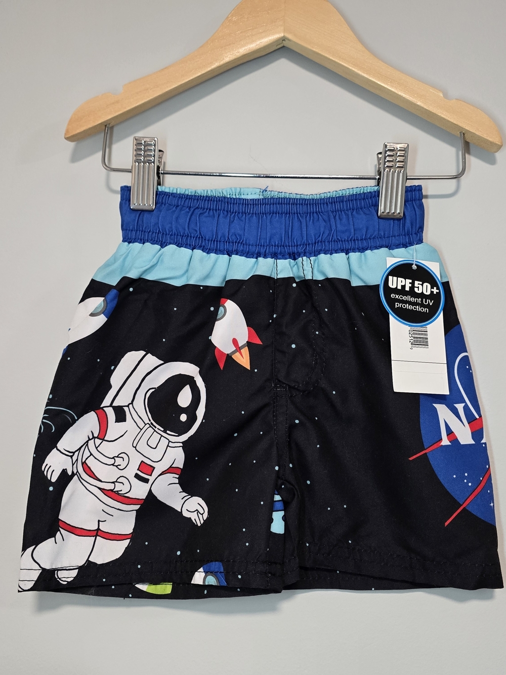 Kids Space-Print Swim Shorts - Black & Blue